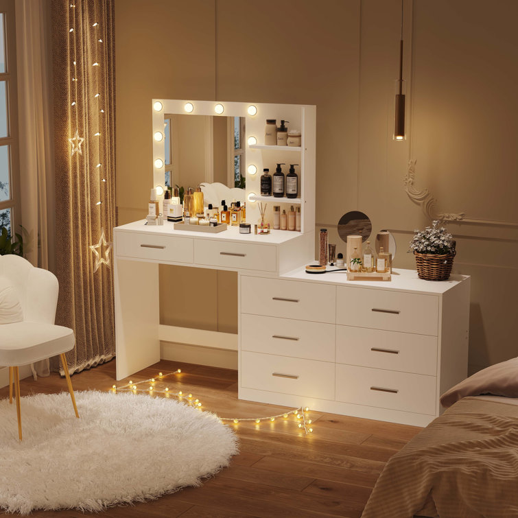 White Modern Rattan Makeup Dressing Table Corner Vanity Makeup Table with  Lights Mirror - China Vanity Table, Vanity Makeup Table with Lights