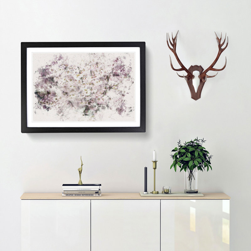 Pink Cherry Blossoms - Picture Frame Painting Print, Black Framed, 40cm H x 60cm W x 2cm D