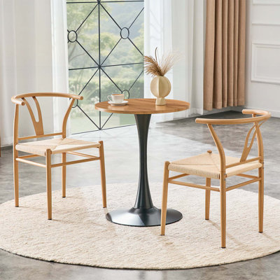 Fauteuil de style médiéval en Y pour salle à manger, siège tissé avec motif en corde, ensemble de 2