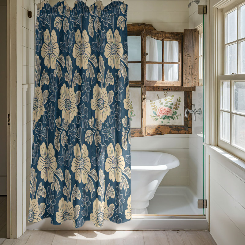 Patterned Flowers - Premium Shower Curtain, 74"H x 71"W