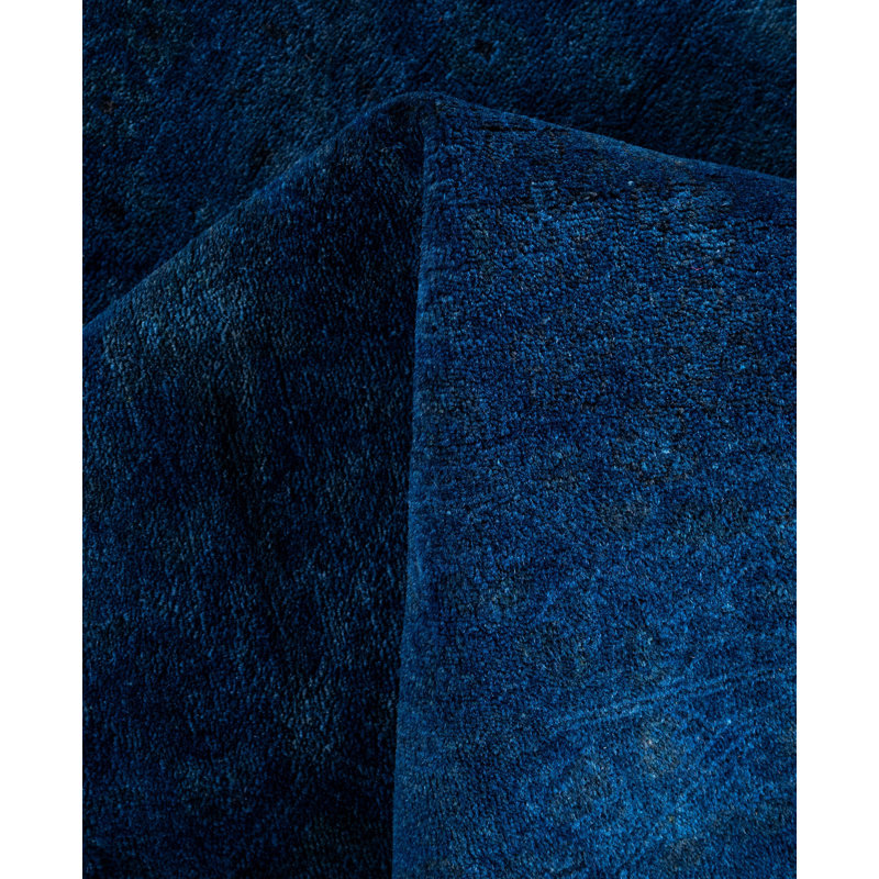 Tapis unique noué à la main Rachal - bleu, 4 pi 2 po x 6 pi 6 po