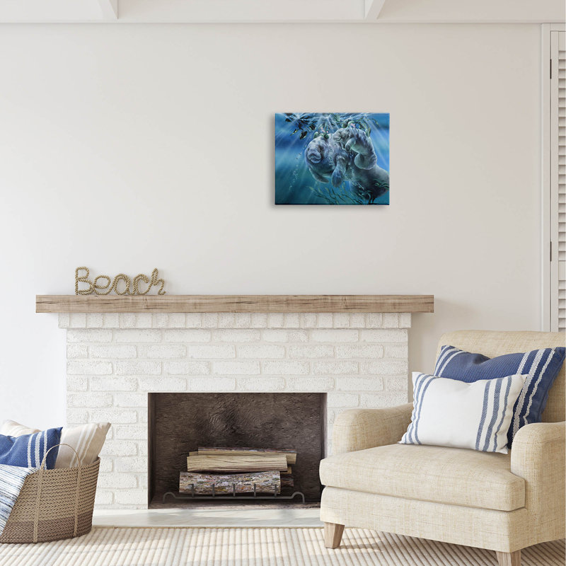 «Au-512-Canvas Manatees Underwater Sun Rays On Canvas» par Linda Thompson, peinture, H 16 po x l 20 po x P 1,5 po
