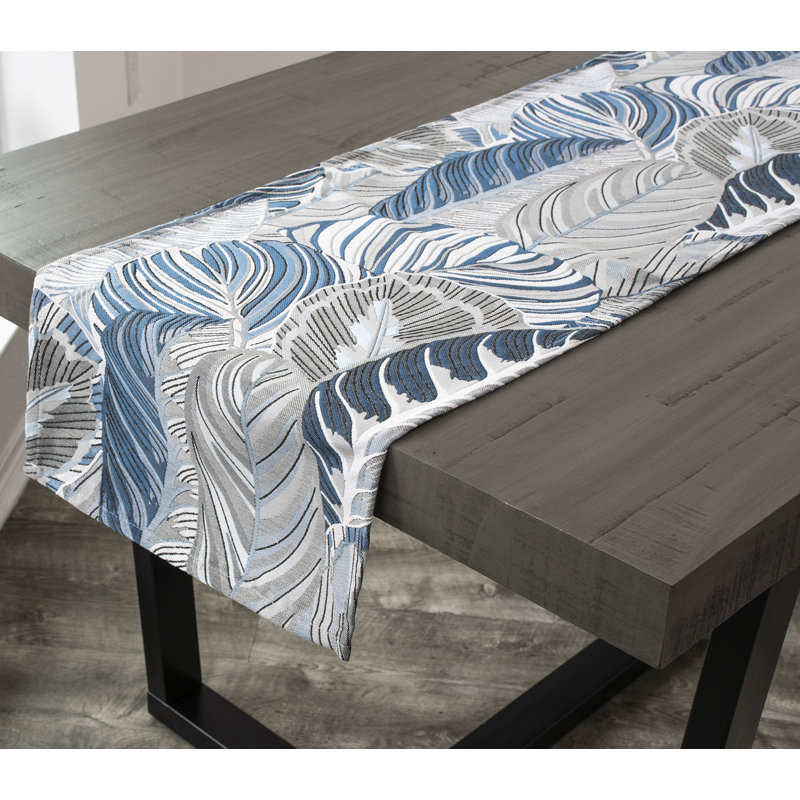 Chenille Beach Blue And Gray Elegant Table Runner, 90" x 16.5"