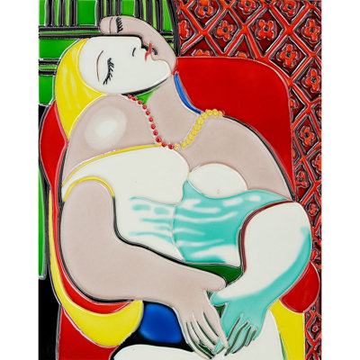 La Pastiche Cubist Repose in Color - Hand-Carved and Hand-Painted Ceramic Art Tile