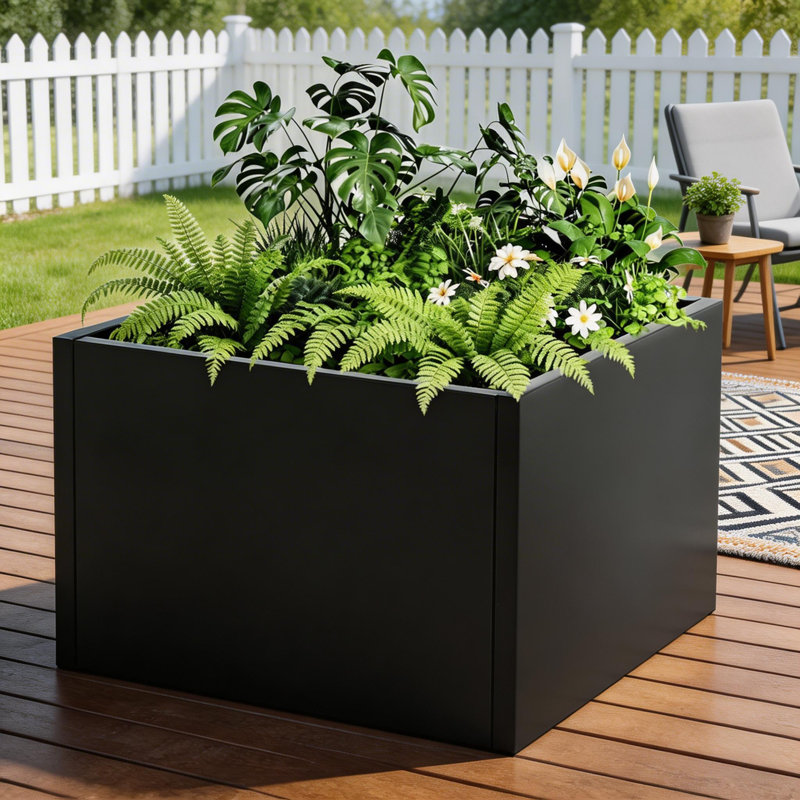 Boîte à fleurs en acier pour jardin, terrasse, balcon, terrasse, H 12 po x l 18 po x P 18 po
