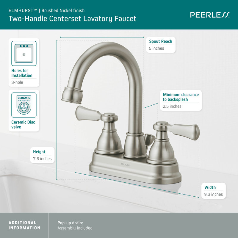 Elmhurst 2-handle Bathroom Faucet with Drain Assembly, Brushed Nickel