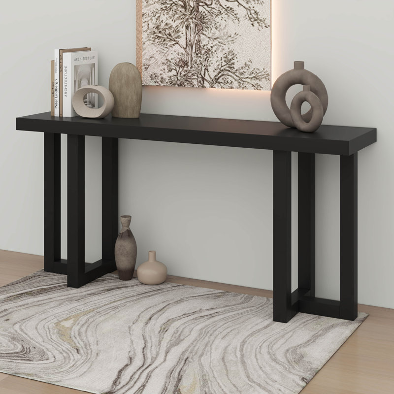 Extra Long Console Table, 2-Tier Sofa Table With Storage, Black