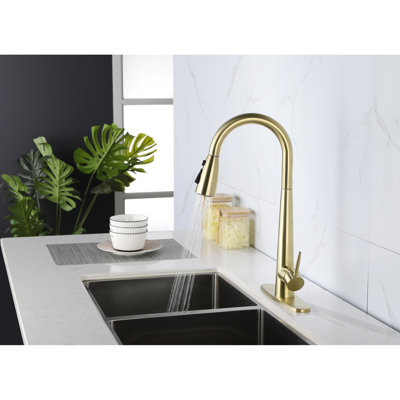 Gold Kitchen Sink Tap, Stainless Steel, Pull Down , High Arc Single Handle, Rust Resistance Faucet, 3.81 Lb Weight, Easy To Install