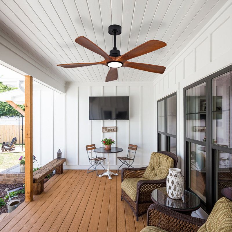 Ceiling Fans With Lights And Remote, 52 Inch Outdoor Ceiling Fan For Patios With Light 5 Solide Wood Blades Modern Ceiling Fan Noiseless Reversible DC Motor, Wood Fan For Farmhouse