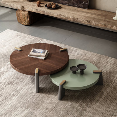 Virginia 2 Piece Round Modern Wood Nesting Coffee Table Set