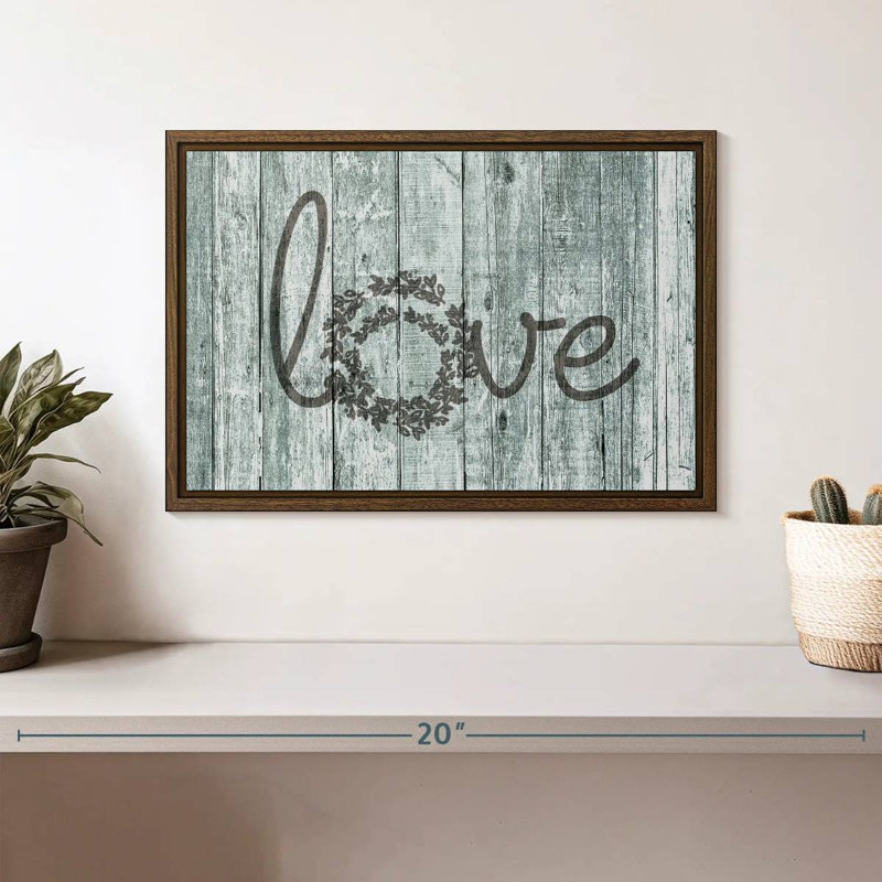 Amour en bois, typographie, 13 po x 9 po, Cadre flottant noyer