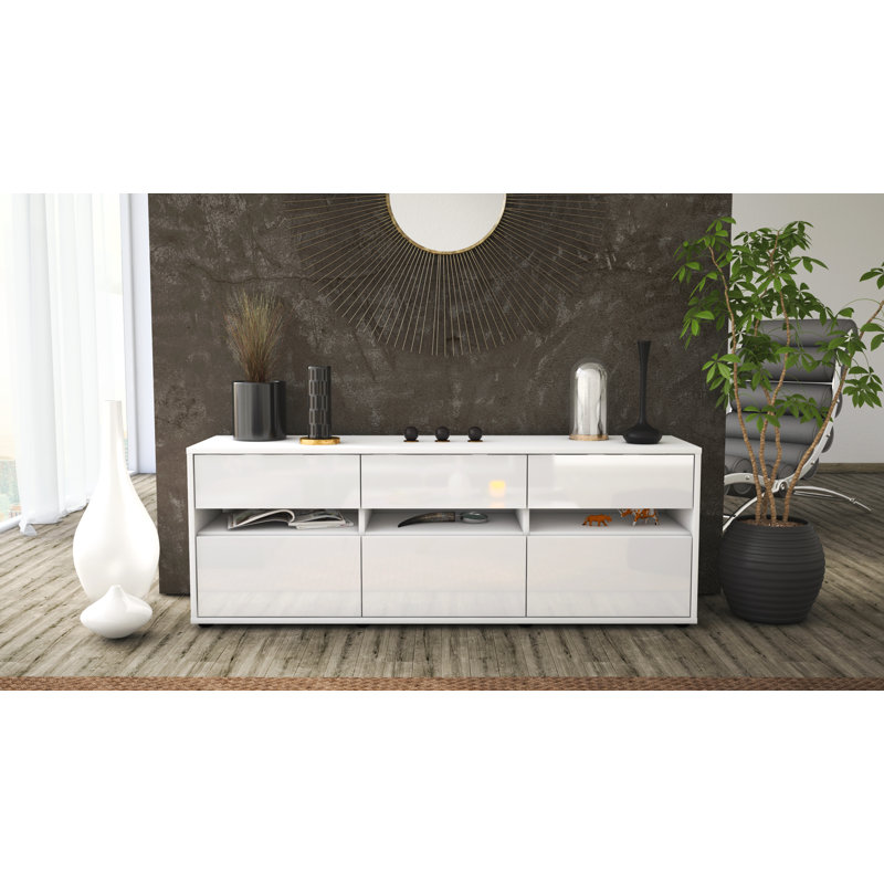 Yamashita TV Stand, Hochglanz Weiß/Matt Weiß