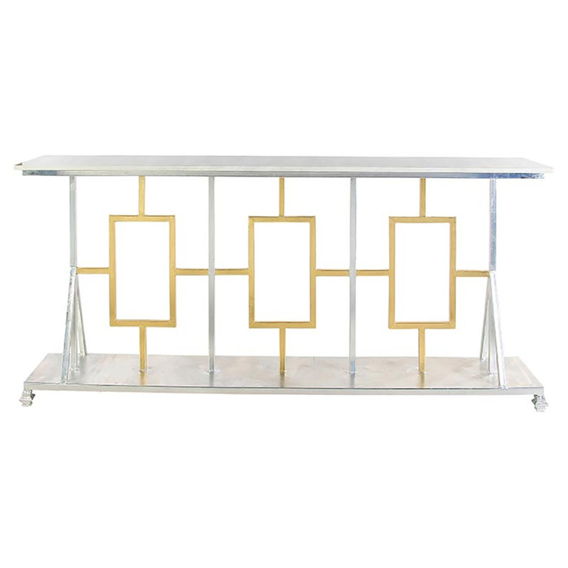 Plaza Console Table, Carrera Marble, Silver Leaf/Gold Leaf, 40" H x 84" W x 16" D