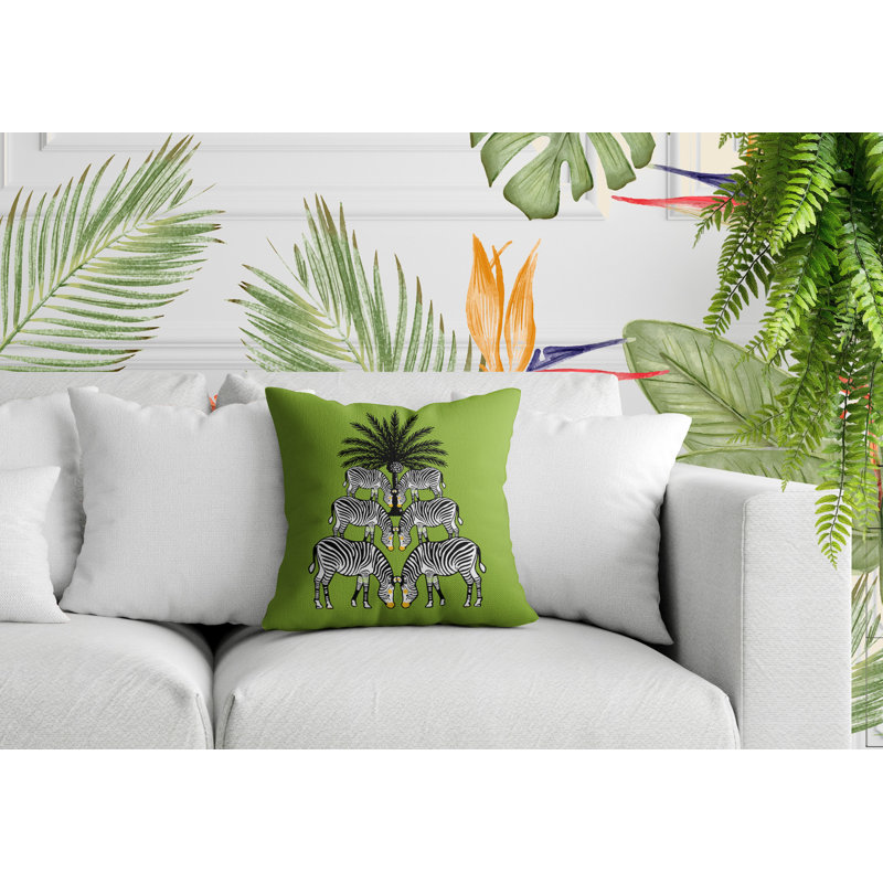 Oreiller carré réversible intérieur / extérieur Camo Zebra, Chartreuse, H 19 po x l 19 po x P 5,25 po