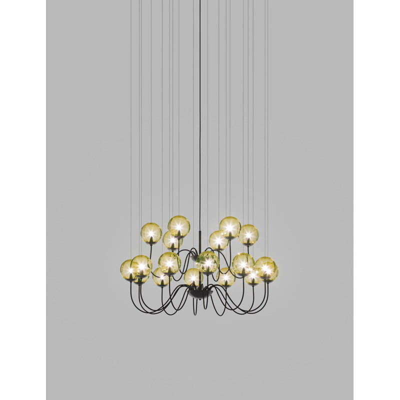 Puppet 18 - Light Chandelier, Matte Black, Amber Transparent