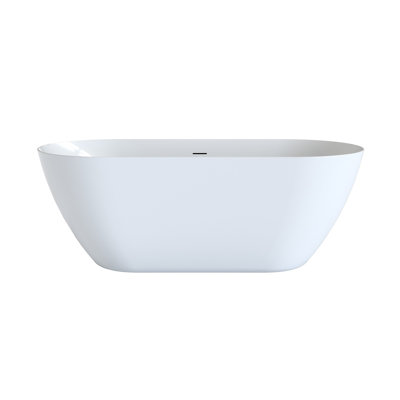 63 inch Acrylic Freestanding Bathtub, Oval Deep Soaking Tub with Center Pop-Up Drain and Integrated Overflow, Glossy White, cUPC Certified