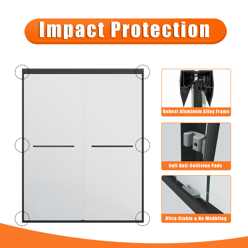 56–60 in. W x 60 in. H Framed Double Sliding Tub Door in Matte Black with 5/16 in.(8mm) Clear Tempered Glass, Matte Black