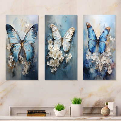 Butterfly Ethereal Blues Form Abstract Elegance - Butterfly Metal Wall Decor Set Of 3