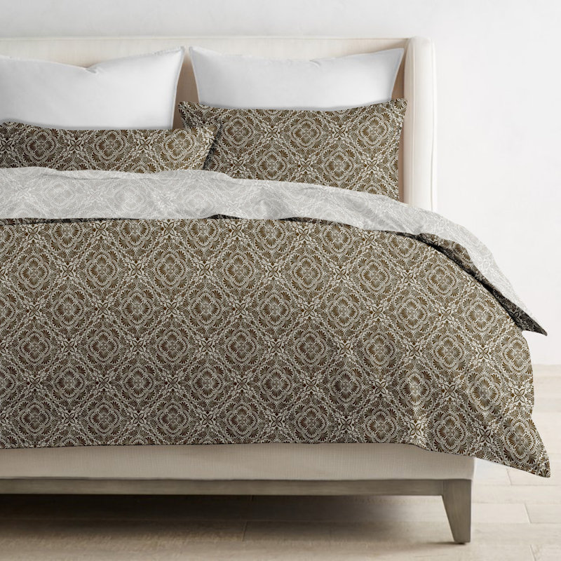  Ensemble de housse de couette réversible standard en coton biologique 3 pièces brun 