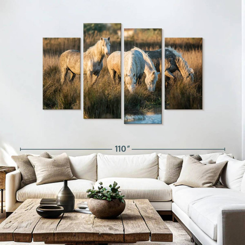 Les chevaux blancs de Camargue VII, H 54 po x l 84 po