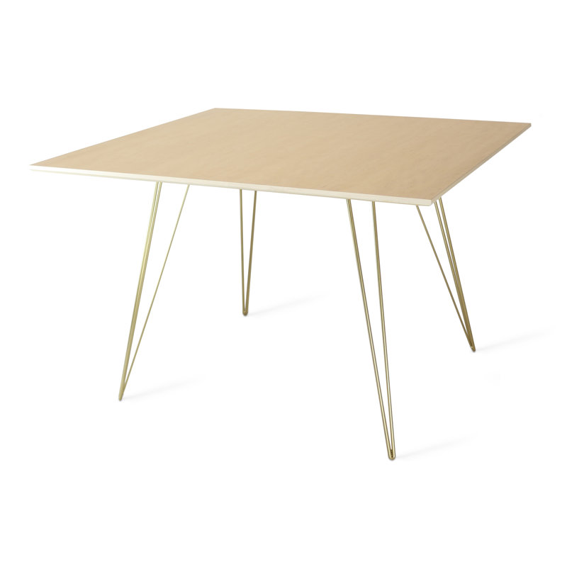 Williams Extendable Metal Base Dining Table, 30'' H x 54'' L x 46'' W, Brassy Gold, Maple