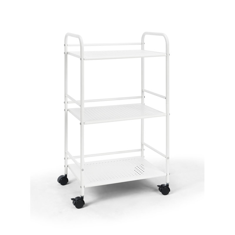 White Metal 3-Tier Utility Rolling Shelf Cart
