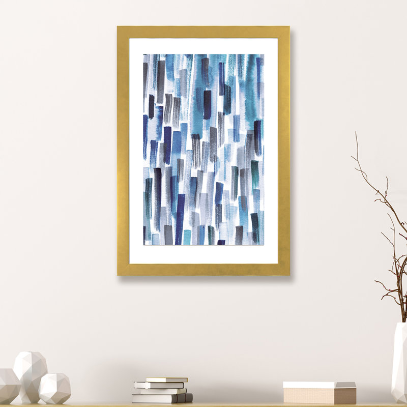 «Colorful Brushstrokes Indigo» par Ninola Design - reproduction d'art, Blanc, H 32 po x l 24 po x P 1 po, Papier doré
