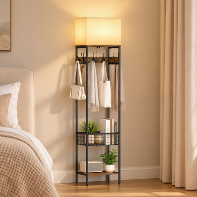 66.93 In H Freestanding 7-Hook Coat Rack With Lighting And Shoes Shelves