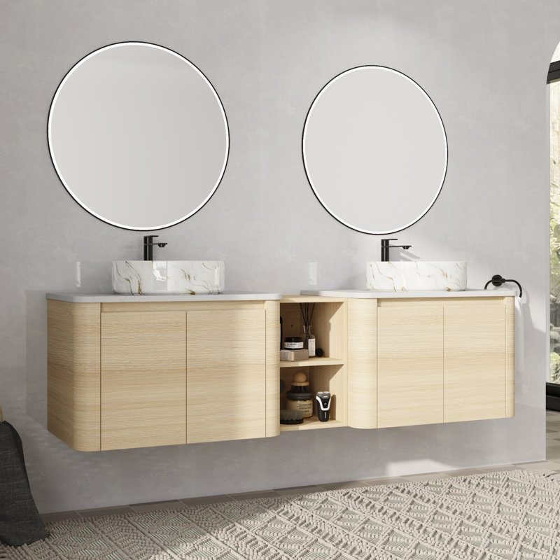 Meuble-lavabo double 72 po avec lavabo en céramique, 72", Blanc / Doré