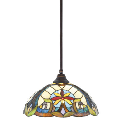 Luminaire suspendu de n'importe quelle tige illustré en finition granit foncé avec verre d'art Earth Star de 16 po
