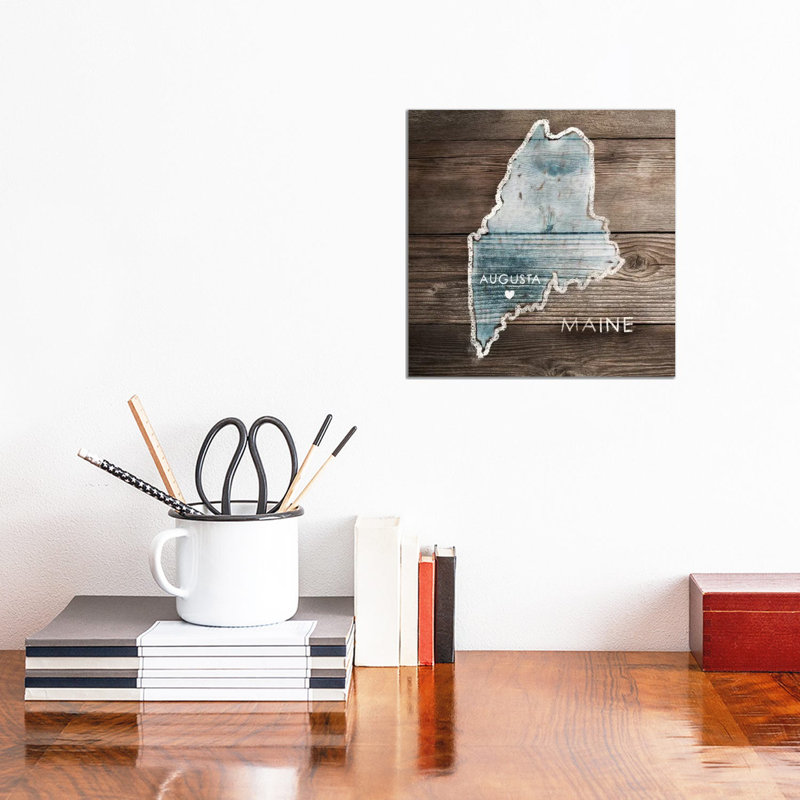 Maine Rustic Map - Wrapped Canvas Print, 30.48 cm H x 30.48 cm W