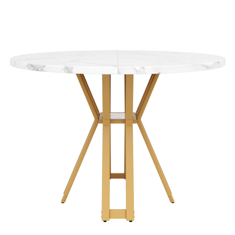 Round Metal Base Dining Table, Gold