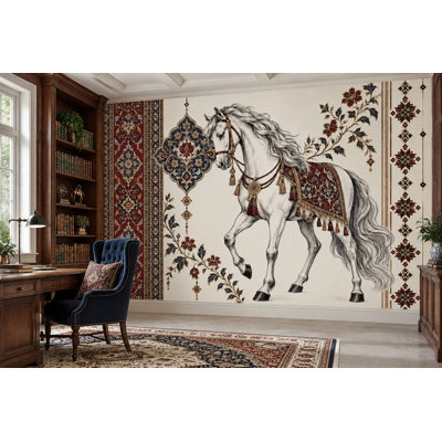 White Horse Wallpaper Oriental Border Wall Mural