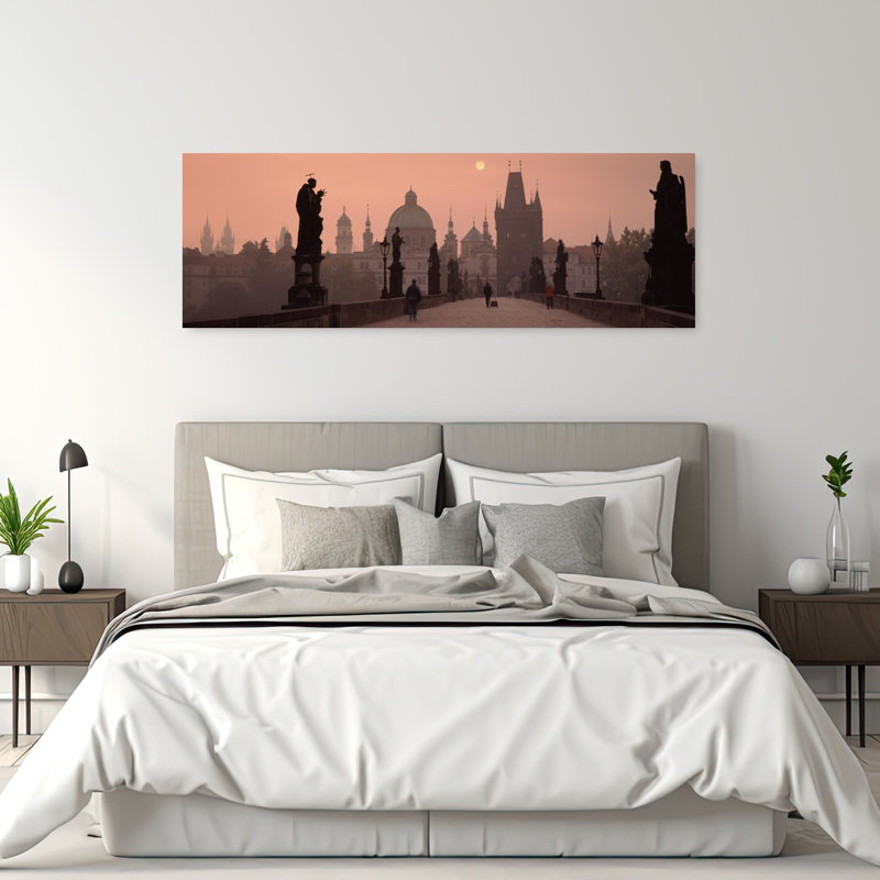 Charles Bridge At Dusk With The Church Of St. Francis In The Background Old Town Bridge Tower Prague Czech Republic by Frank Chmura - Wrapped Canvas Panoramic Print