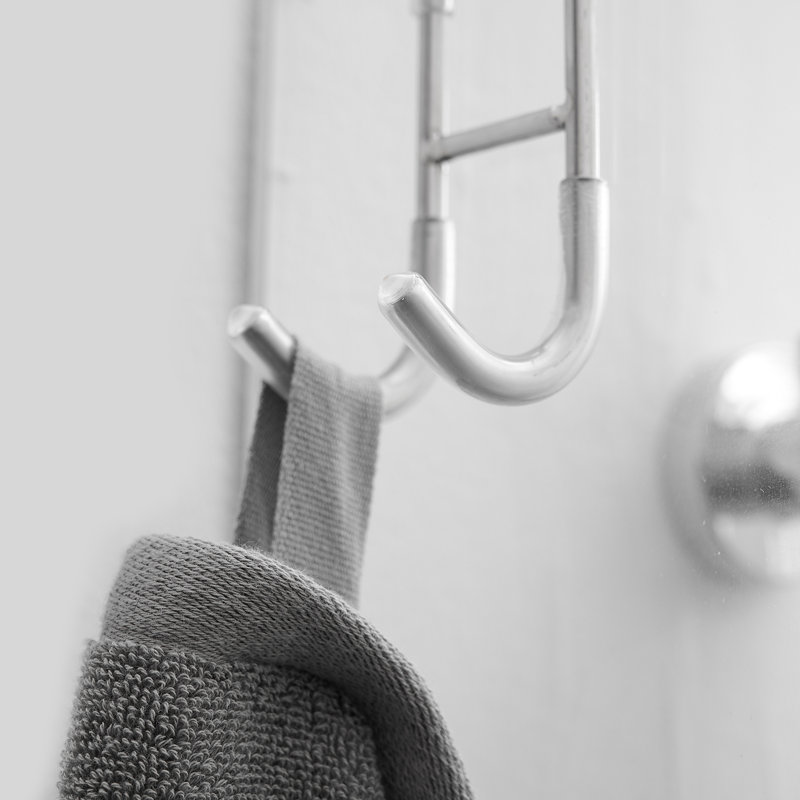 Crochet pour porte de salle de bain sans cadre en J en acier inoxydable sans perçage en noir (paquet de 2), Chrome poli