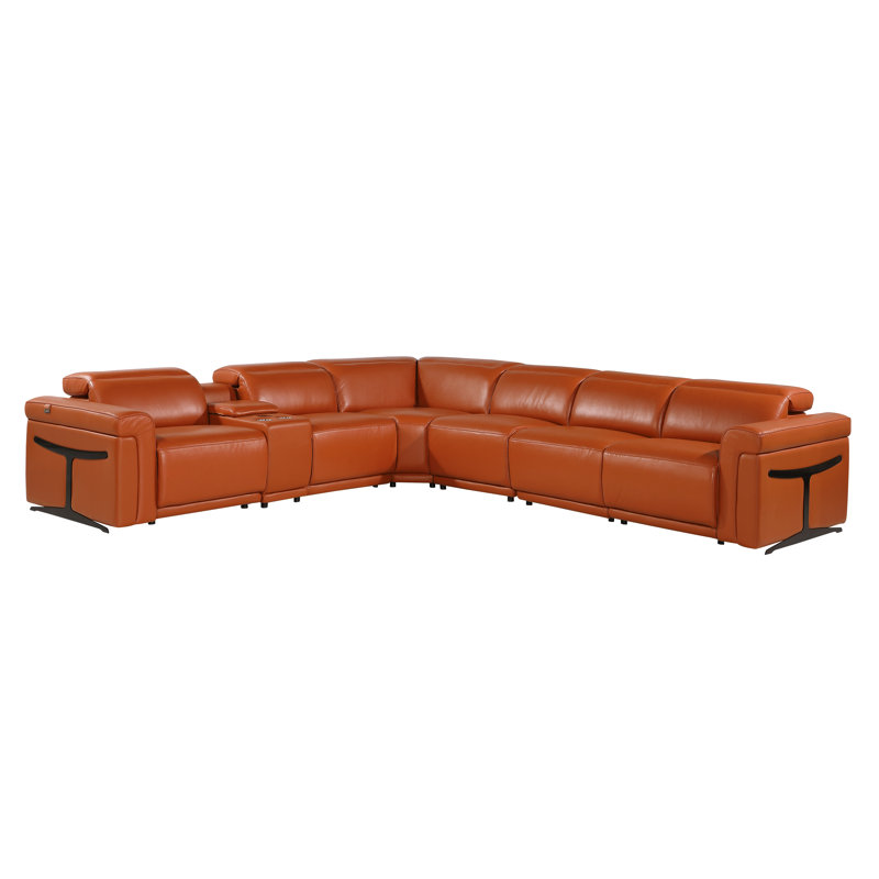 Canapé modulaire en cuir italien Suhur 7 pièces, Cuir véritable chameau