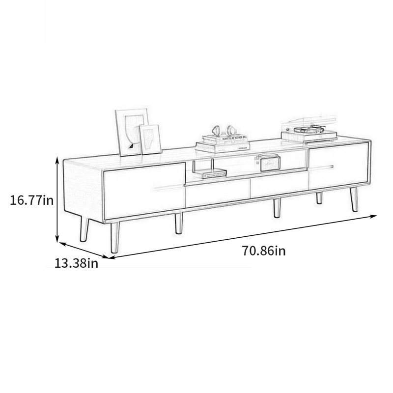 Meuble télé de luxe moderne et rétro, Brun noisette / blanc, H 16,77 po x L 70,86 po x l 13,38 po