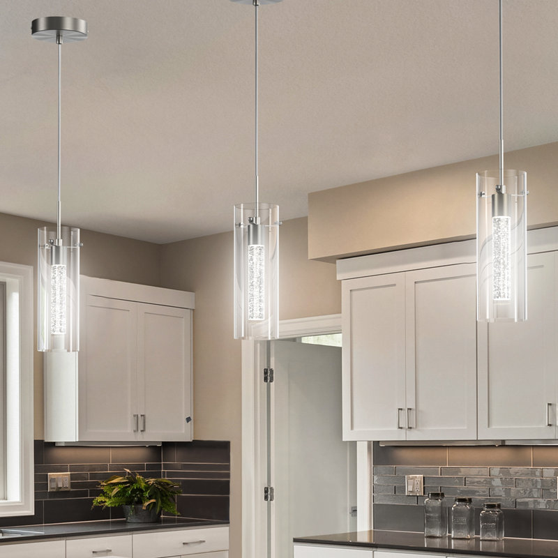 Frontis Light Brushed Nickel LED Cylinder Pendant, 3 Lights, 6500K, Brushed Nickel