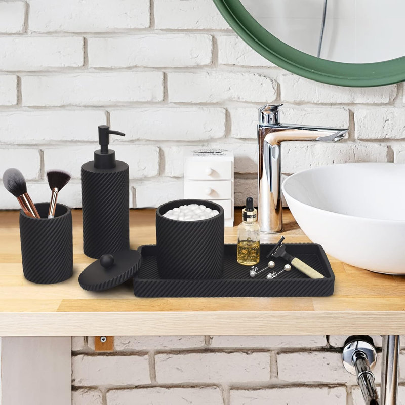 Black Bathroom Accessories Set 4 Pcs, Matte Black