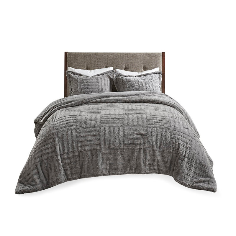 Ensemble d'édredon en polyester , Édredon double / grand + 2 taies décoratives sta, Gris