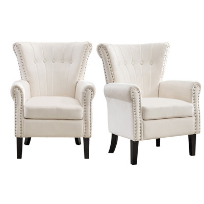 Tufted Wingback Accent Chairs With Classic Arms And Wooden Legs
