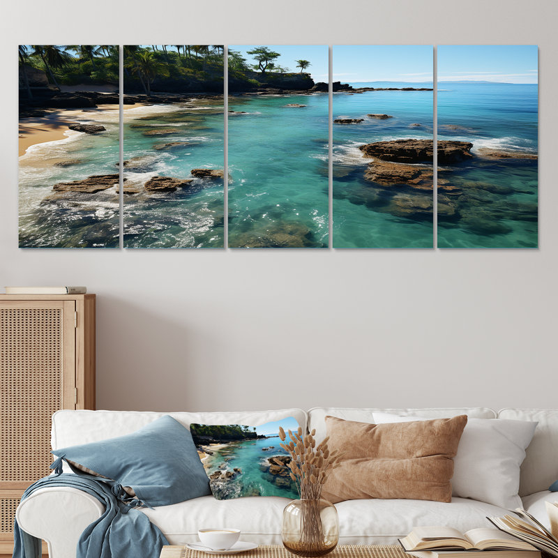 Aérienne, paradis tropical, plages tropicales dévoilées II - Plage côtière, art mural 5 pièces, H 28 po x l 60 po