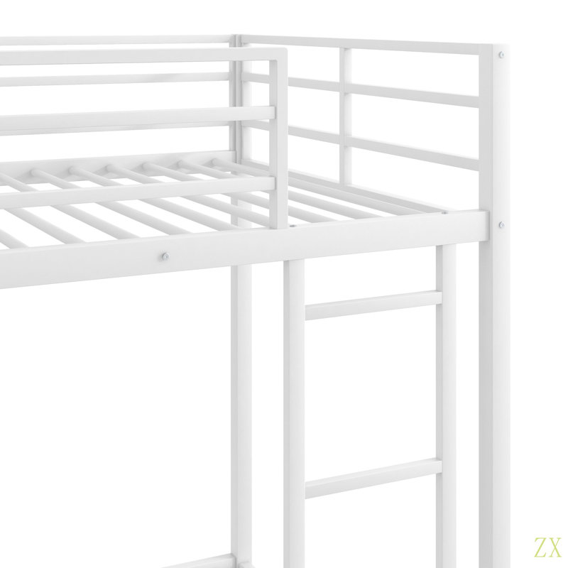 Lit superposé simple au-dessus d'un lit simple en métal, lit superposé bas avec échelle, Blanc