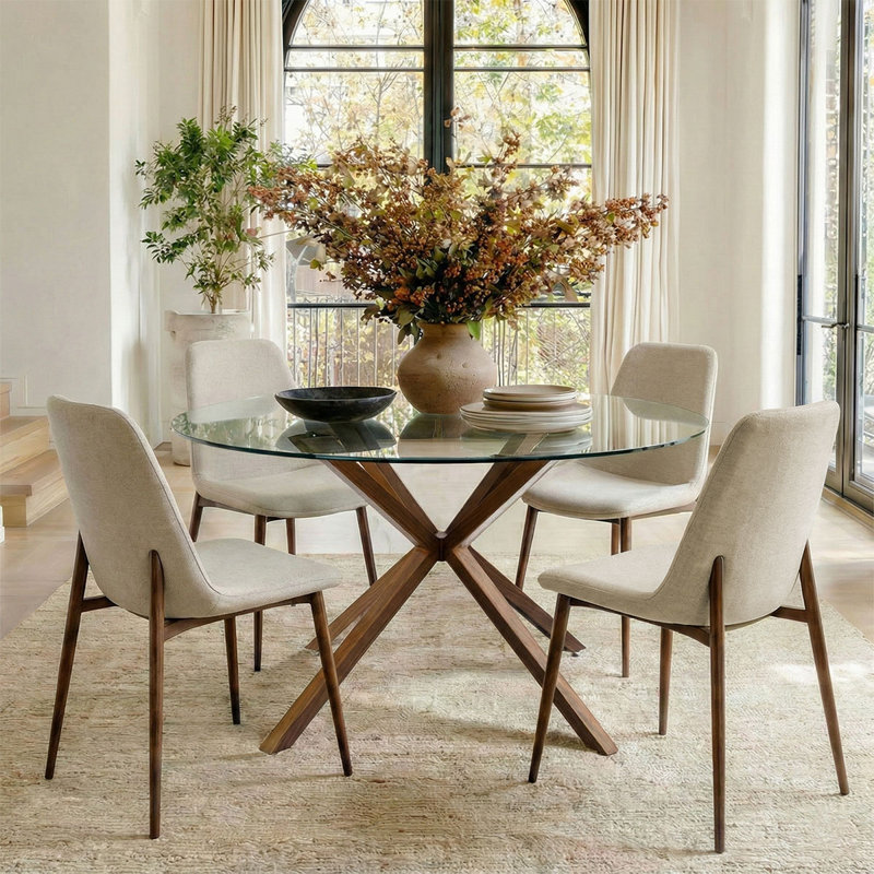 Kinnith 4 - Person Glass Top Pedestal Dining Set, Beige