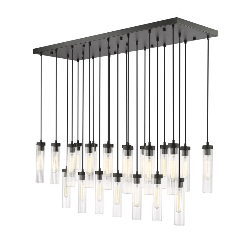 Matte Black 54" Linear Chandelier with Fluted Glass Shades