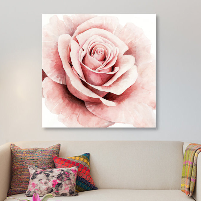 Rose rose I - reproduction sur toile, H 12 po x l 12 po x P 0,75 po, Toile tendue, Pas de tapis