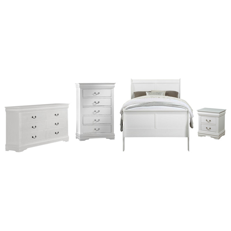 Ensemble de chambre à coucher Engstrom, Blanc, Simple, 2 pièces : 1 table de chevet, 1 lit