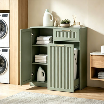 Pull Out 13 Gal Trash Cabinet with Adjustable Shelf & Drawer