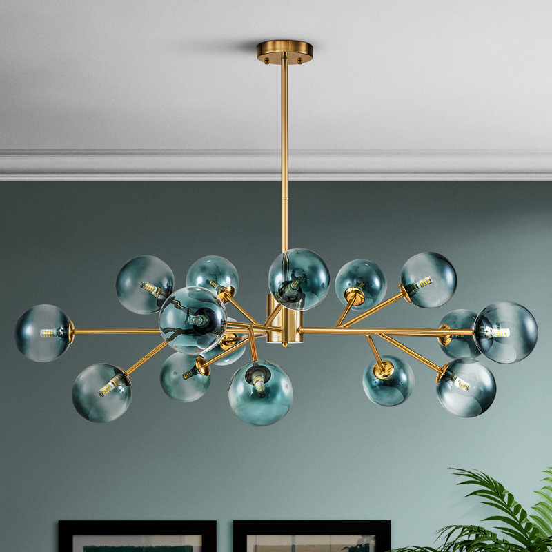 Burness 15-Light Sputnik Modern Linear Glass Bubble Dining Chandelier, Gold
