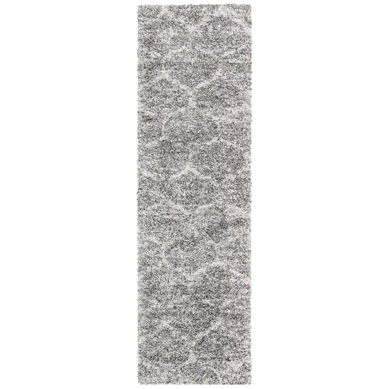 Tapis géométrique gris / ivoire, Tapis de couloir 2 pi 3 po x 8 pi